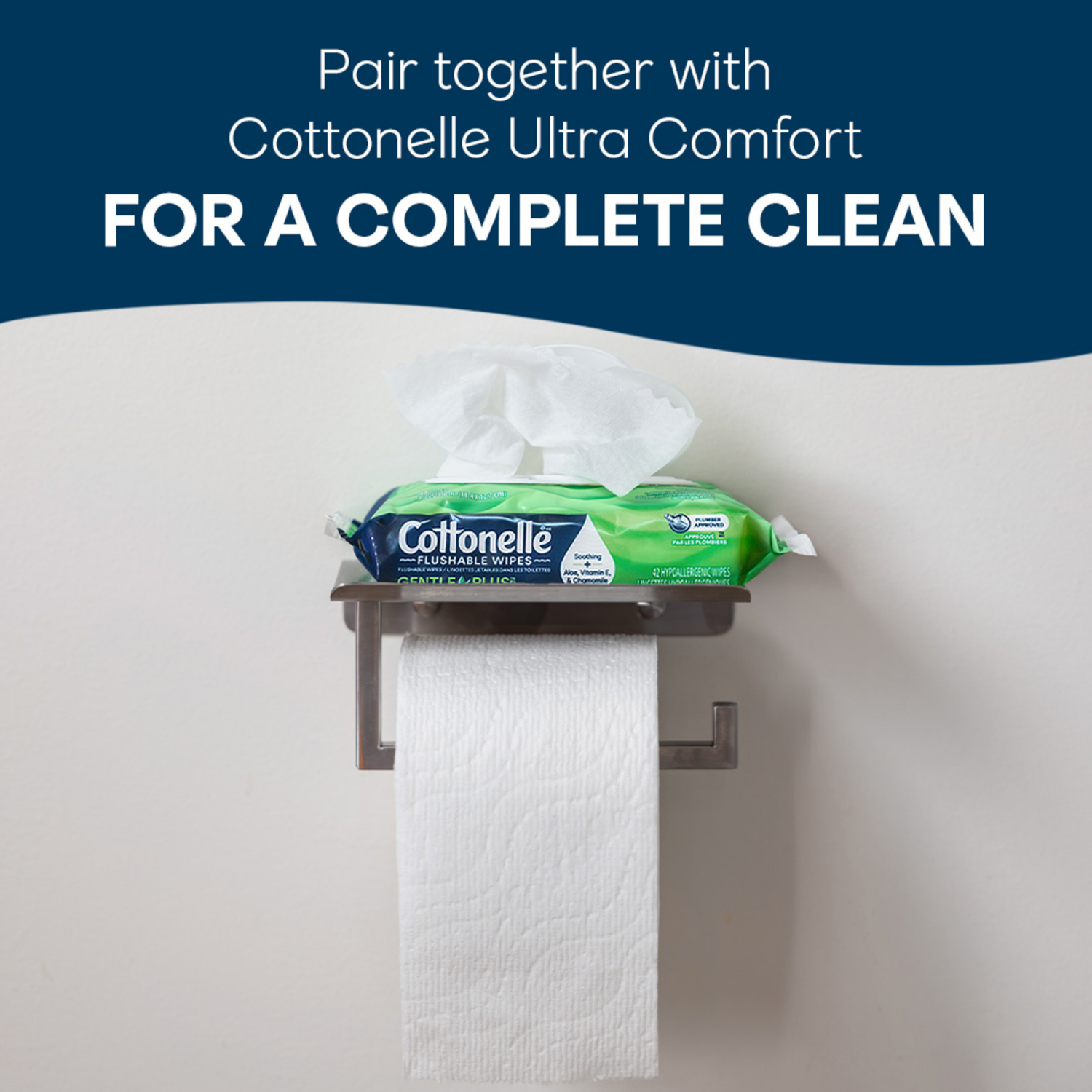 slide 8 of 8, Cottonelle GentlePlus Flushable Wet Wipes with Aloe & Vitamin E, Adult Wet Wipes, 4 Flip-Top Packs, 42 Wipes per Pack (168 Total Flushable Wipes), 4 ct