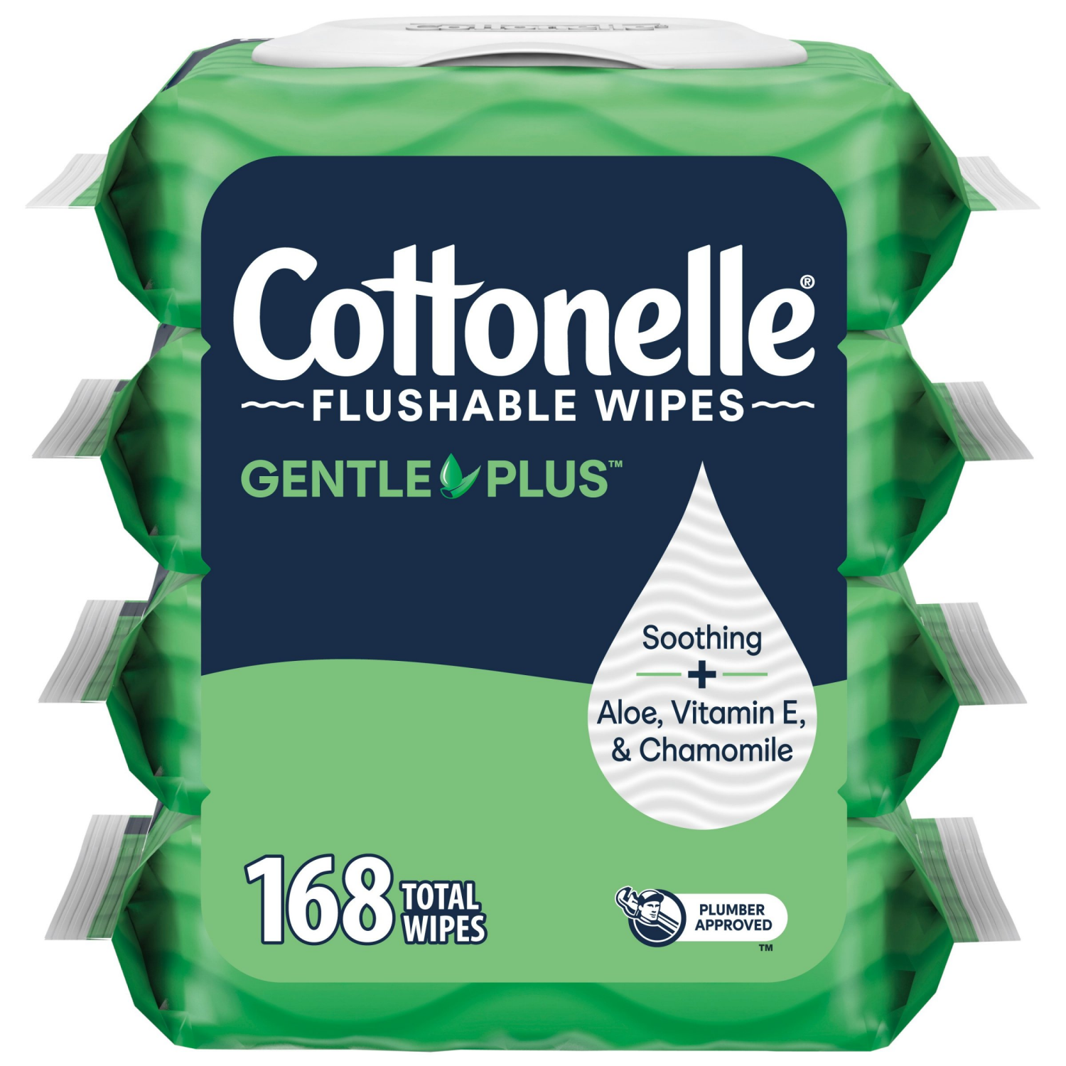 slide 1 of 8, Cottonelle GentlePlus Flushable Wet Wipes with Aloe & Vitamin E, Adult Wet Wipes, 4 Flip-Top Packs, 42 Wipes per Pack (168 Total Flushable Wipes), 4 ct