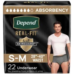 Depend Real Fit Incontinence Underwear for Men, Disposable, Maximum Absorbency, Small/Medium, Grey, 22 Count