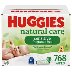 Huggies Natural Care Sensitive Baby Wipes, Unscented, 12 Flip-Top Packs (768 Wipes Total)