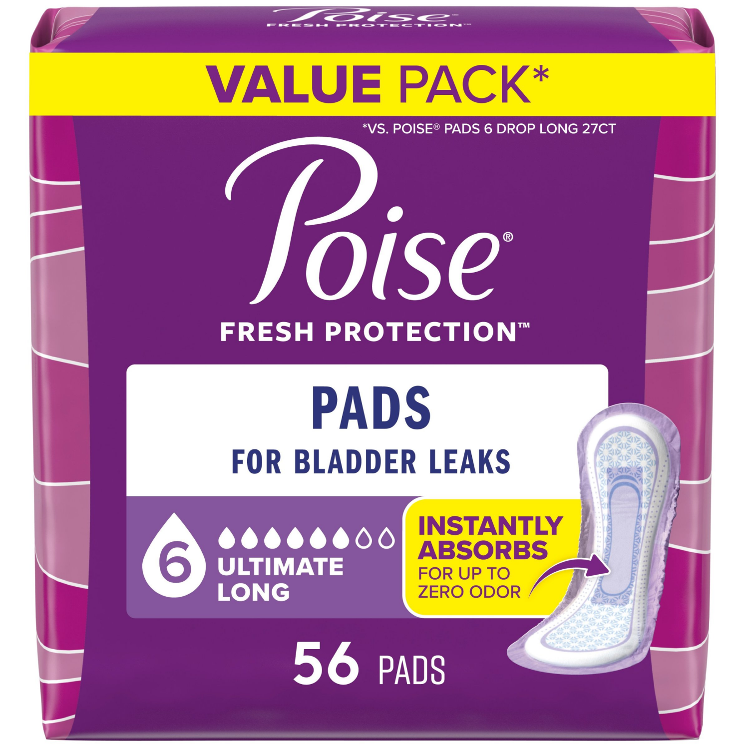 slide 1 of 7, Poise Pads, Ultimate Absorbency, Long Length, 56 ct