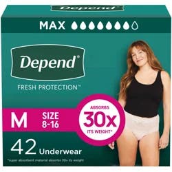 Depend Fresh Protection Adult Incontinence & Postpartum Bladder Leak Underwear for Women, Disposable, Maximum, Medium, Blush, 42 Count