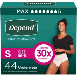 Depend Fresh Protection Adult Incontinence Underwear for Women (Formerly Depend Fit-Flex), Disposable, Maximum, Small, Blush, 44 Count