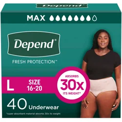 Depend Fresh Protection Adult Incontinence &amp; Postpartum Bladder Leak Underwear for Women, Disposable, Maximum, Large, Blush, 40 Count