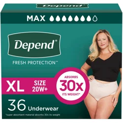 Depend Fresh Protection Adult Incontinence & Postpartum Bladder Leak Underwear for Women, Disposable, Maximum, Extra-Large, Blush, 36 Count