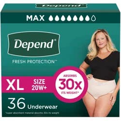 Depend Fresh Protection Adult Incontinence & Postpartum Bladder Leak Underwear for Women, Disposable, Maximum, Extra-Large, Blush, 36 Count