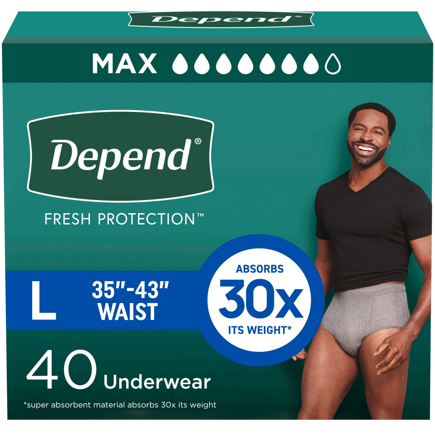 slide 1 of 8, Depend Fresh Protection Adult Incontinence Underwear for Men, Disposable, Maximum, Large, Grey, 40 Count, 40 ct