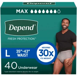 Depend Fresh Protection Adult Incontinence Underwear for Men, Disposable, Maximum, Large, Grey, 40 Count