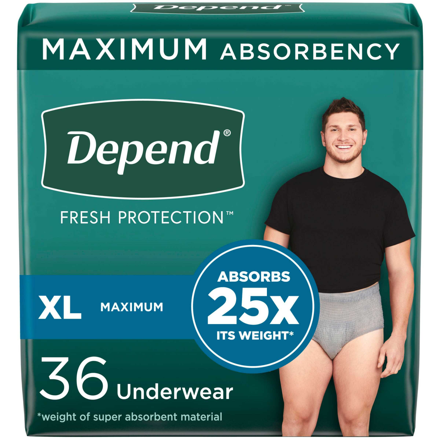 slide 1 of 8, Depend Fresh Protection Adult Incontinence Underwear for Men, Disposable, Maximum, Extra-Large, Grey, 36 Count, 36 ct
