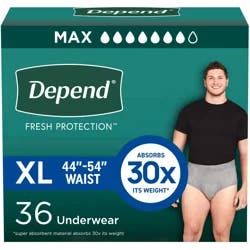 Depend Fresh Protection Adult Incontinence Underwear for Men, Disposable, Maximum, Extra-Large, Grey, 36 Count