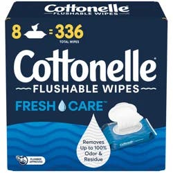 Cottonelle Fresh Care Flushable Wet Wipes, Adult Wet Wipes, 8 Flip-Top Packs, 336 Total Flushable Wipes