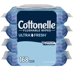 Cottonelle UltraFresh Flushable Wet Wipes, Adult Wet Wipes, 4 Flip-Top Packs, 42 Wipes per Pack (168 Total Flushable Wipes)