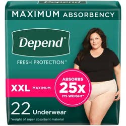 Depend Fresh Protection Adult Incontinence & Postpartum Bladder Leak Underwear for Women, Disposable, Maximum, Extra-Extra-Large, Blush, 22 Count