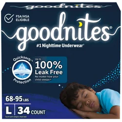 Goodnites Boys' Nighttime Bedwetting Underwear, Size Large (68-95 lbs), 34 Ct