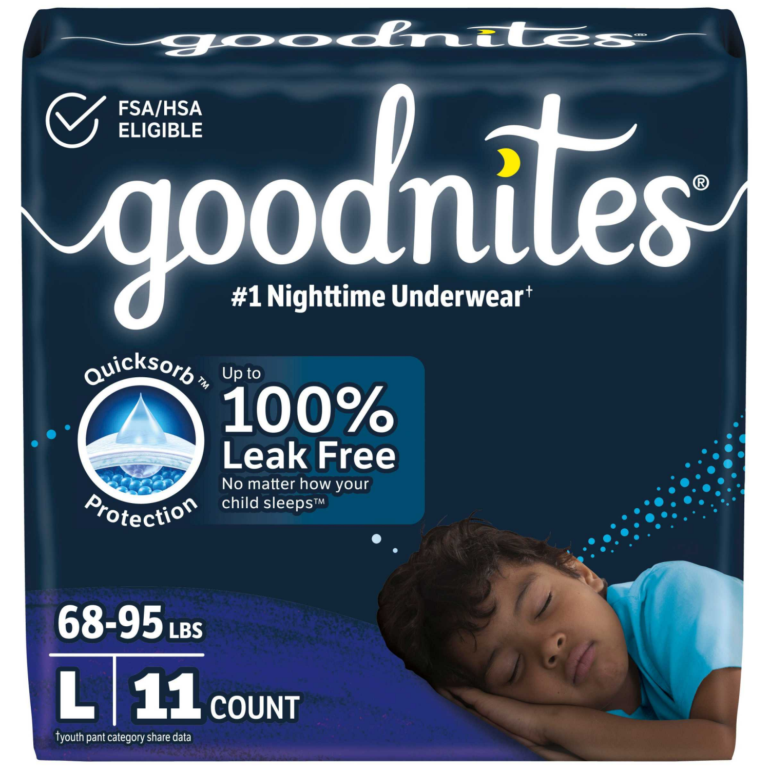 slide 1 of 8, Goodnites Boys' Nighttime Bedwetting Underwear, Size Large (68-95 lbs), 11 Ct, 11 ct