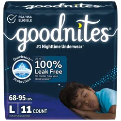 Goodnites Boys' Nighttime Bedwetting Underwear, Size Large (68-95 lbs), 11 Ct