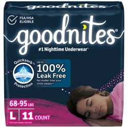 Goodnites Girls' Nighttime Bedwetting Underwear, Size Large (68-95 lbs), 11 Ct
