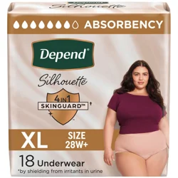 Depend Silhouette Adult Incontinence & Postpartum Bladder Leak Underwear for Women, Maximum Absorbency, Extra Large, Pink, 18 Count