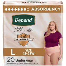 Depend Silhouette Adult Incontinence & Postpartum Bladder Leak Underwear for Women, Maximum Absorbency, Large, Pink, 20 Count