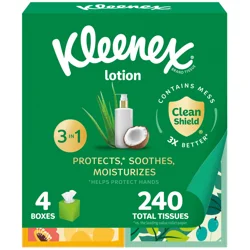 Kleenex Lotion Facial Tissues with Coconut Oil, 4 Cube Boxes, 60 Tissues Per Box, 3-Ply