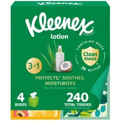 Kleenex Lotion Facial Tissues with Coconut Oil, 4 Cube Boxes, 60 Tissues Per Box, 3-Ply