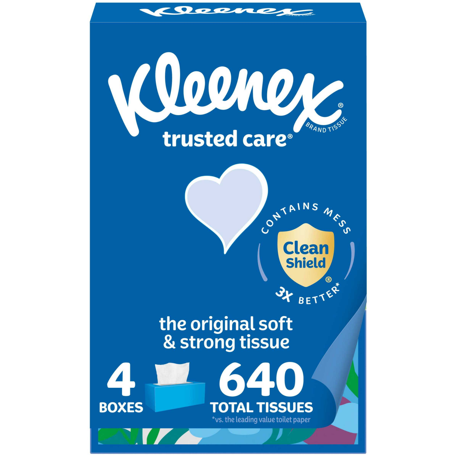 slide 1 of 8, Kleenex Trusted Care Facial Tissues, 4 Flat Boxes, 160 Tissues per Box, 2-Ply (640 Total Tissues), 4 ct