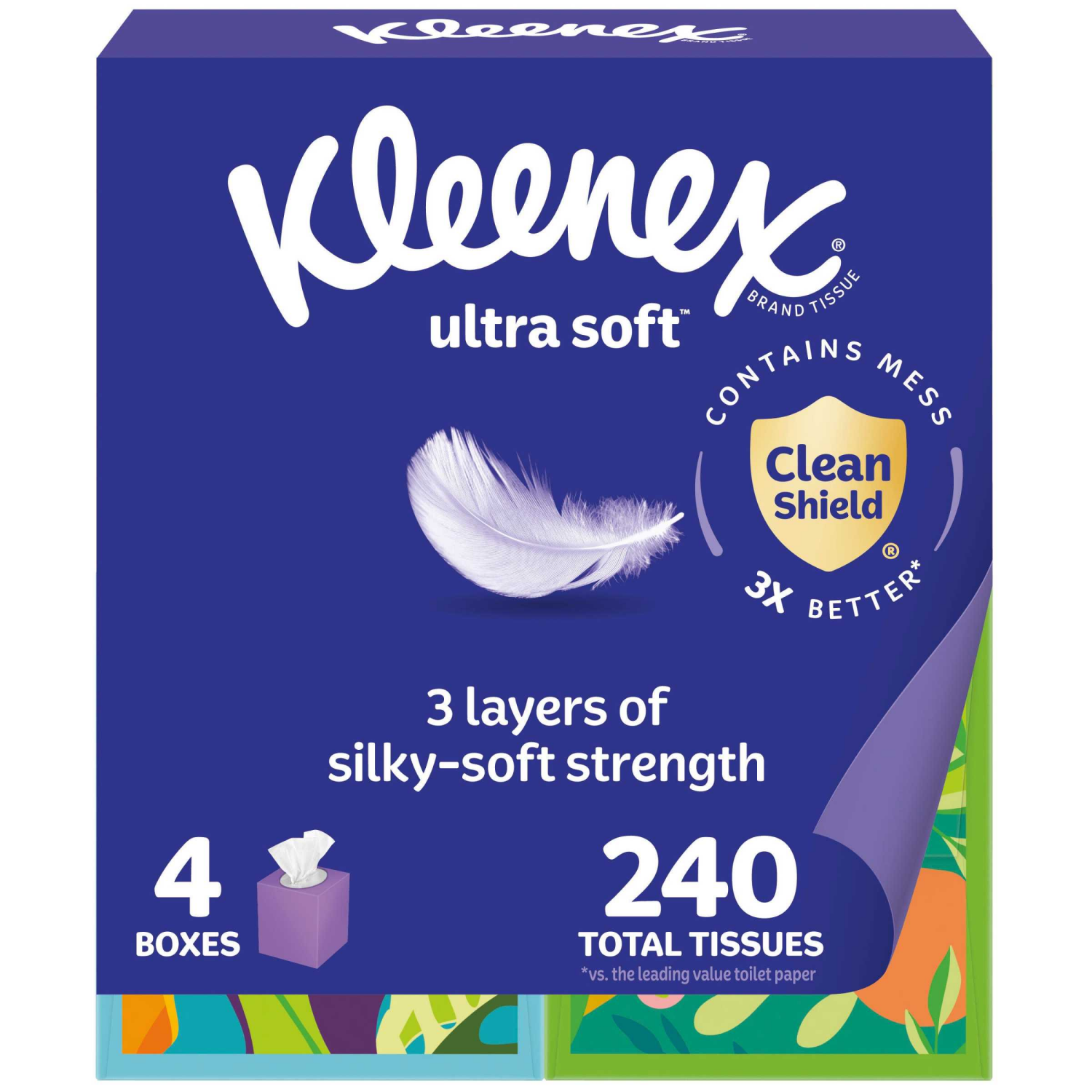 slide 1 of 8, Kleenex Ultra Soft Facial Tissues, 4 Cube Boxes, 60 Tissues per Box, 3-Ply (240 Total Tissues), 4 ct