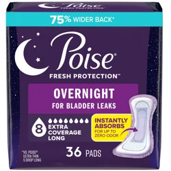 Poise Overnight Incontinence &amp; Postpartum Pads for Bladder Leaks, 8 Drop Extra Coverage, 36 Count