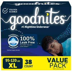 Goodnites Boys' Nighttime Bedwetting Underwear, Size Extra Large (95-140+ lbs), 38 Ct
