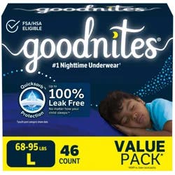 Goodnites Boys' Nighttime Bedwetting Underwear, Size Large (68-95 lbs), 46 Ct