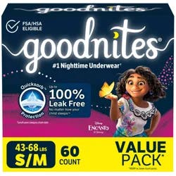 Goodnites Girls' Nighttime Bedwetting Underwear, Size S/M (43-68 lbs), 60 Ct