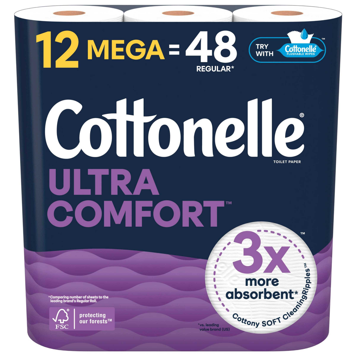 slide 1 of 8, Cottonelle Ultra Comfort Toilet Paper, Strong Toilet Tissue, 12 Mega Rolls (12 Mega Rolls = 48 Regular Rolls), 244 Sheets Per Roll, 12 ct
