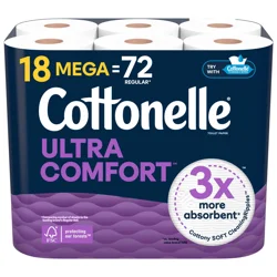 Cottonelle Ultra Comfort Toilet Paper, Strong Toilet Tissue, 18 Mega Rolls (18 Mega Rolls = 72 Regular Rolls), 244 Sheets Per Roll