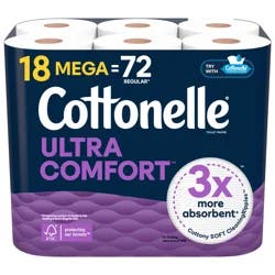 Cottonelle Ultra Comfort Toilet Paper, Strong Toilet Tissue, 18 Mega Rolls (18 Mega Rolls = 72 Regular Rolls), 244 Sheets Per Roll