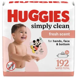 Huggies Simply Clean Fresh Scent Baby Wipes, 3 Flip-Top Packs (192 Wipes Total)