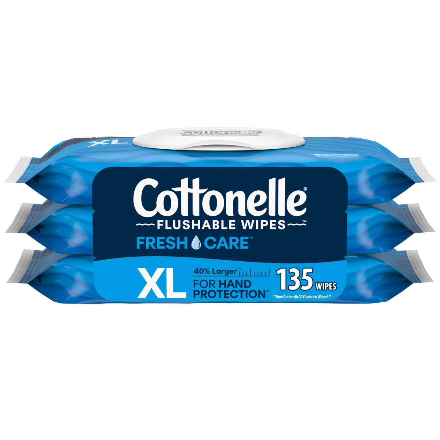 slide 1 of 7, Cottonelle XL Flushable Wet Wipes, 3 Flip-Top Packs, 45 Wipes Per Pack (135 Total Wipes), 1 ct