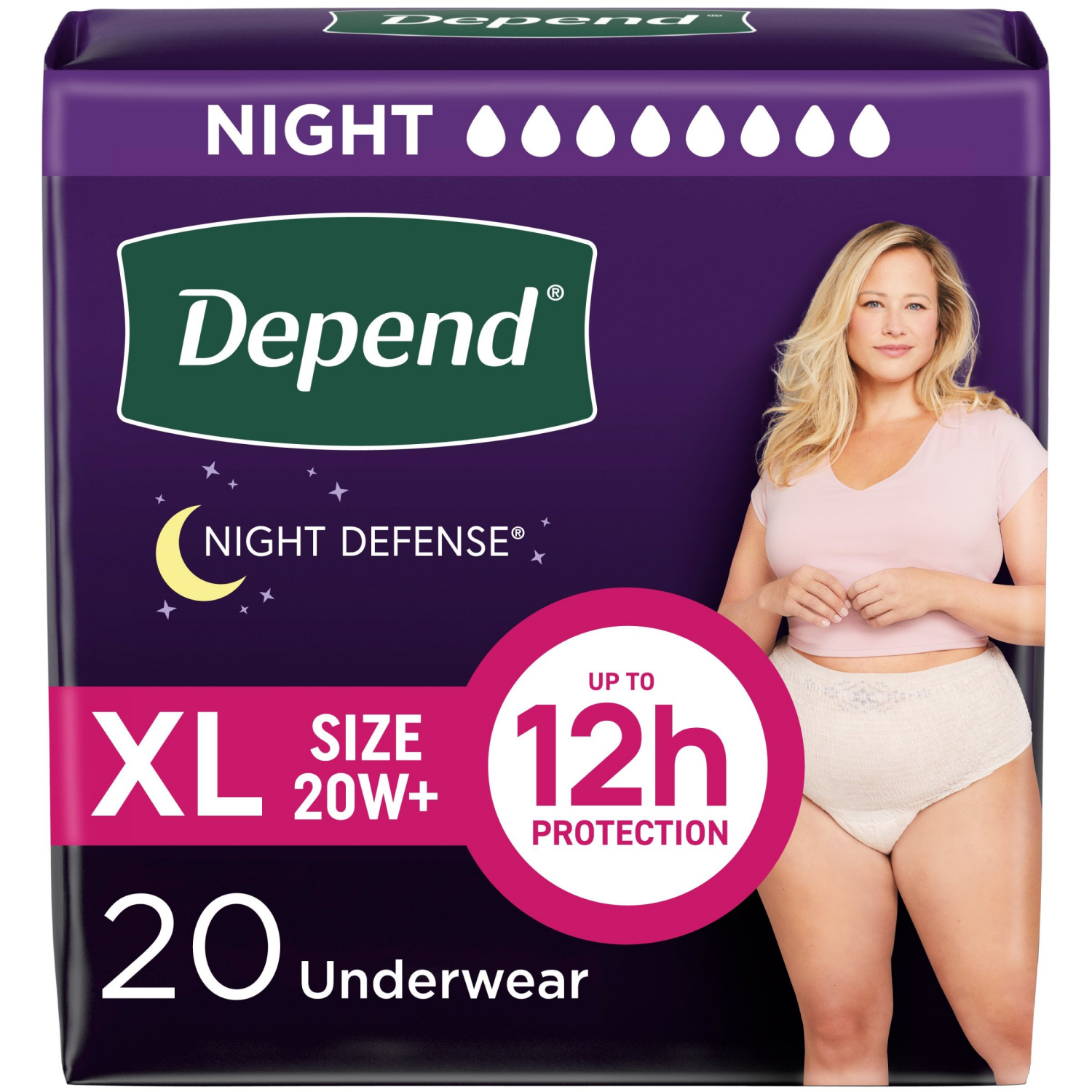slide 1 of 7, Depend Night Defense Adult Incontinence & Postpartum Bladder Leak Underwear for Women, Overnight, XL, Blush, 20 Count, 20 ct