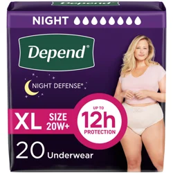 Depend Night Defense Adult Incontinence & Postpartum Bladder Leak Underwear for Women, Overnight, XL, Blush, 20 Count