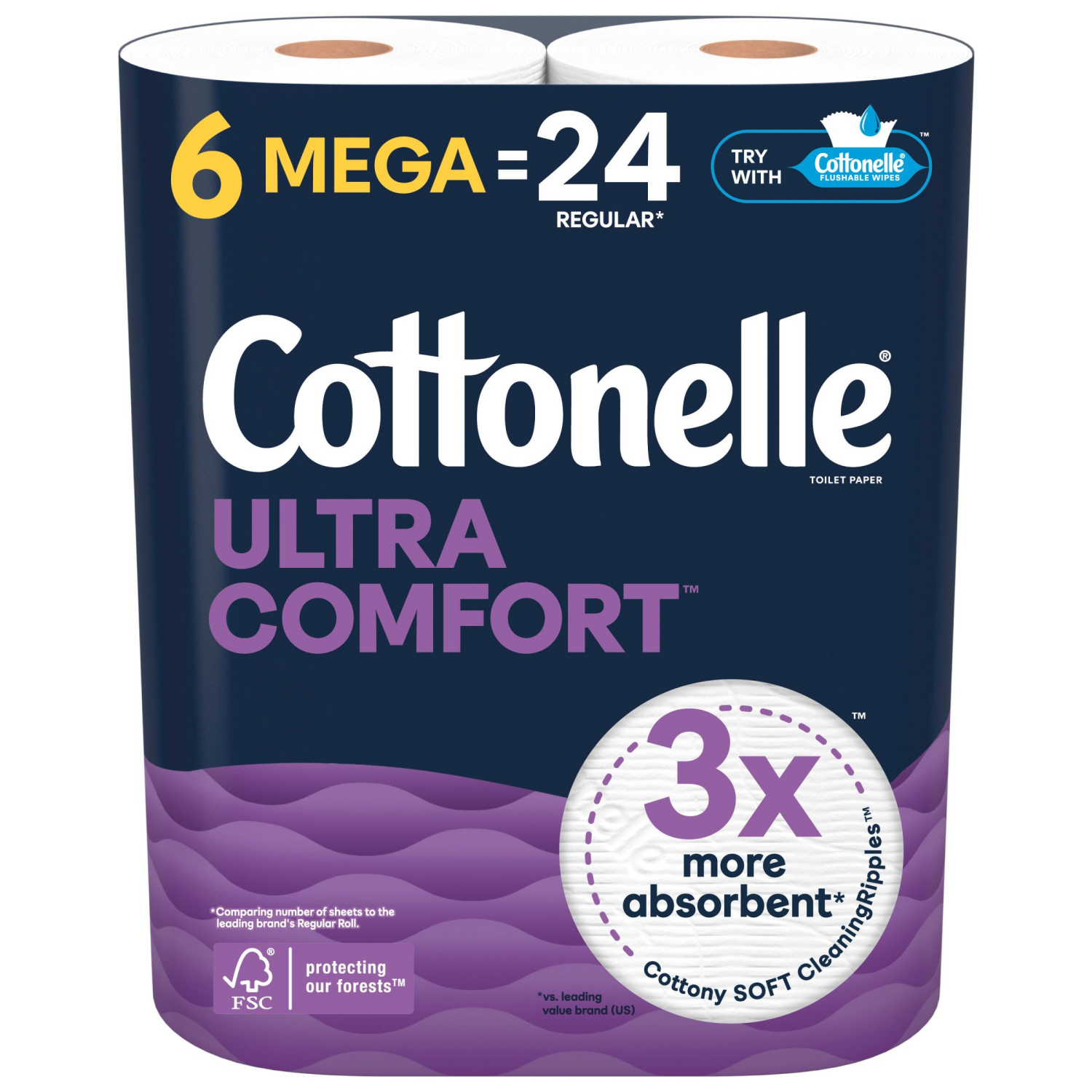 slide 1 of 8, Cottonelle Ultra Comfort Toilet Paper, Strong Toilet Tissue, 6 Mega Rolls (6 Mega Rolls = 24 Regular Rolls), 244 Sheets Per Roll, 6 ct