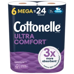 Cottonelle Ultra Comfort Toilet Paper, Strong Toilet Tissue, 6 Mega Rolls (6 Mega Rolls = 24 Regular Rolls), 244 Sheets Per Roll