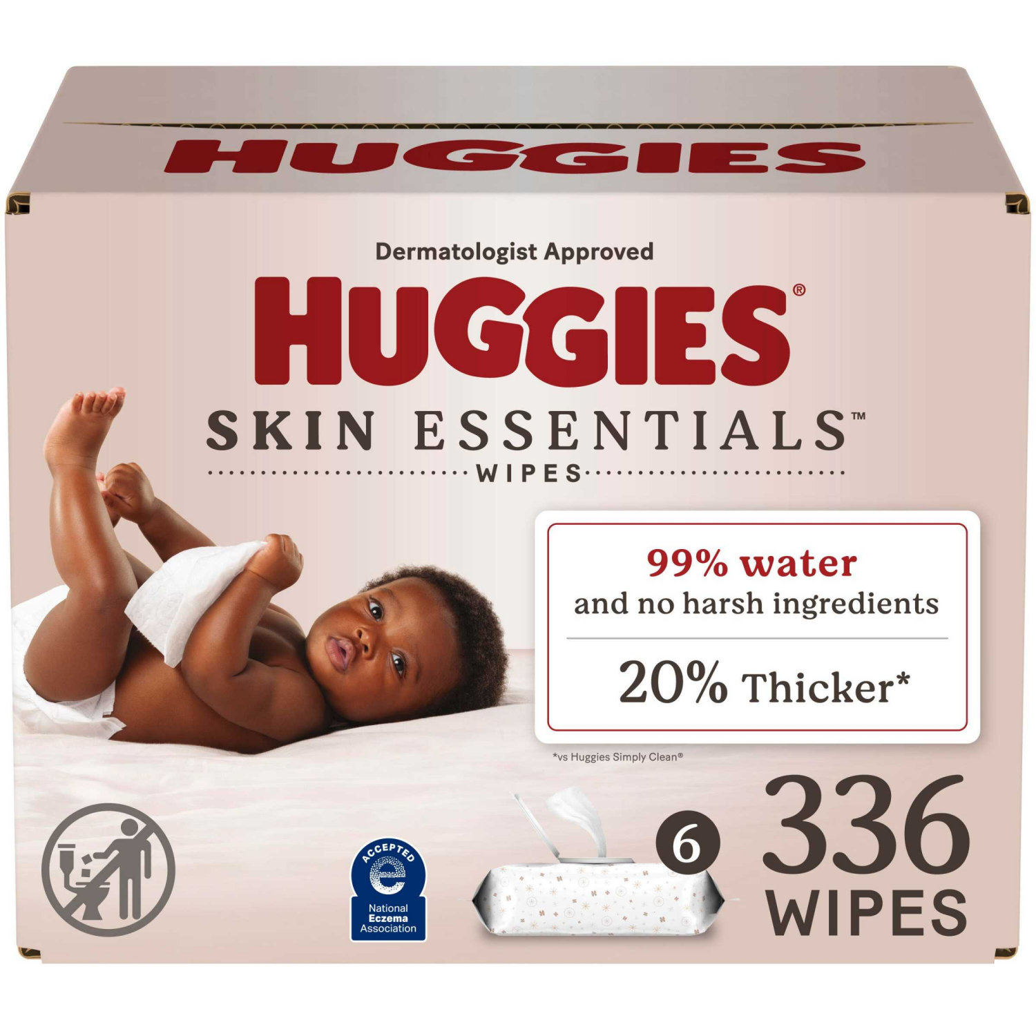 slide 1 of 8, Huggies Skin Essentials Baby Wipes, 6 Flip Top Packs (336 Wipes Total), 6 ct