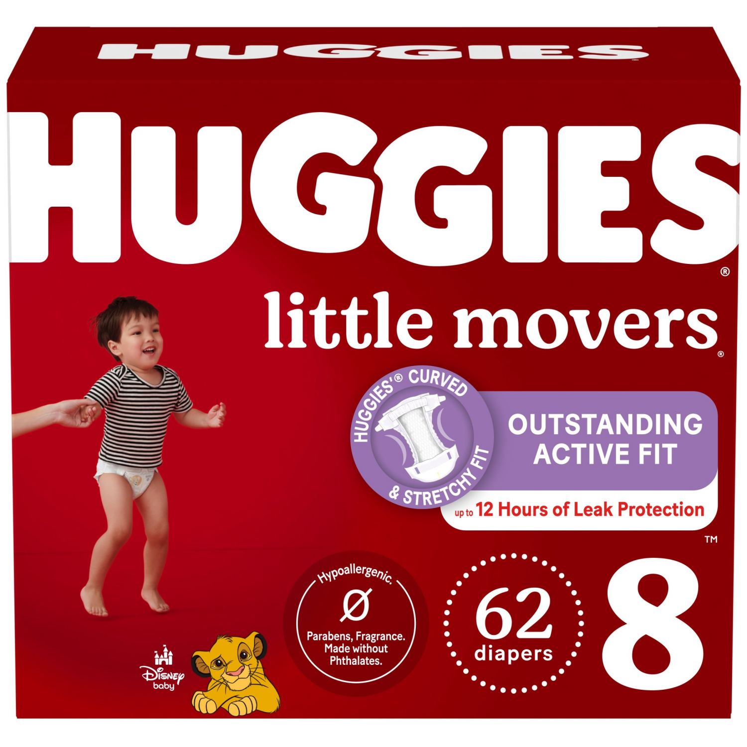 slide 1 of 8, Huggies Little Movers Baby Diapers, Size 8 (46+ lbs), 62 ct