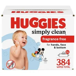 Huggies Simply Clean Unscented Baby Wipes, 6 Flip-Top Packs (384 Wipes Total)