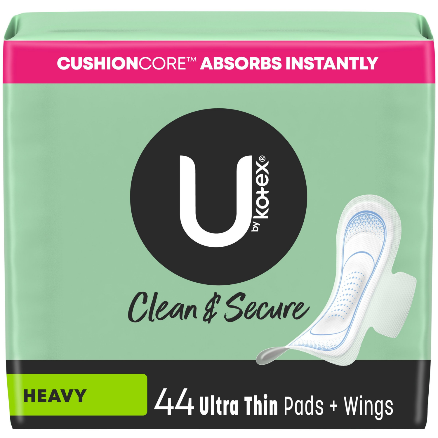 slide 1 of 8, U by Kotex Clean & Secure Ultra Thin Pads with Wings, Heavy Absorbency, 44 Count, 44 ct