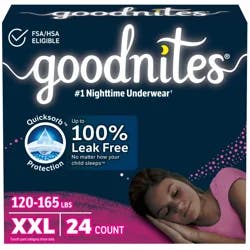 Goodnites Girls' Nighttime Underwear, Size XXL (120-165 lbs), 24 Ct