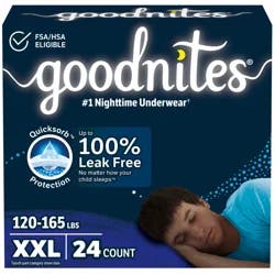 Goodnites Boys' Nighttime Underwear, Size XXL (120-165+ lbs), 24 Ct