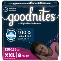 Goodnites Girls' Nighttime Underwear, Size XXL (120-165 lbs), 8 Ct