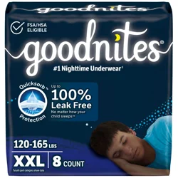 Goodnites Boys' Nighttime Underwear, Size XXL (120-165+ lbs), 8 Ct