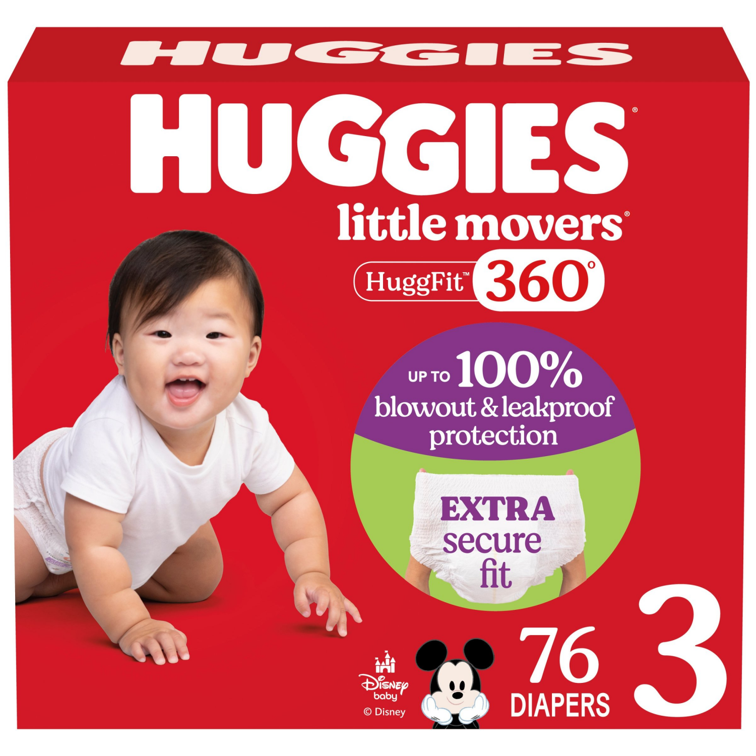 slide 1 of 8, Huggies Little Movers HuggFit 360° Baby Diapers with 360° Waistband, Size 3 (16-28 lbs), 76 Count, 16 ct; 28 lb, 76 ct; Size 3