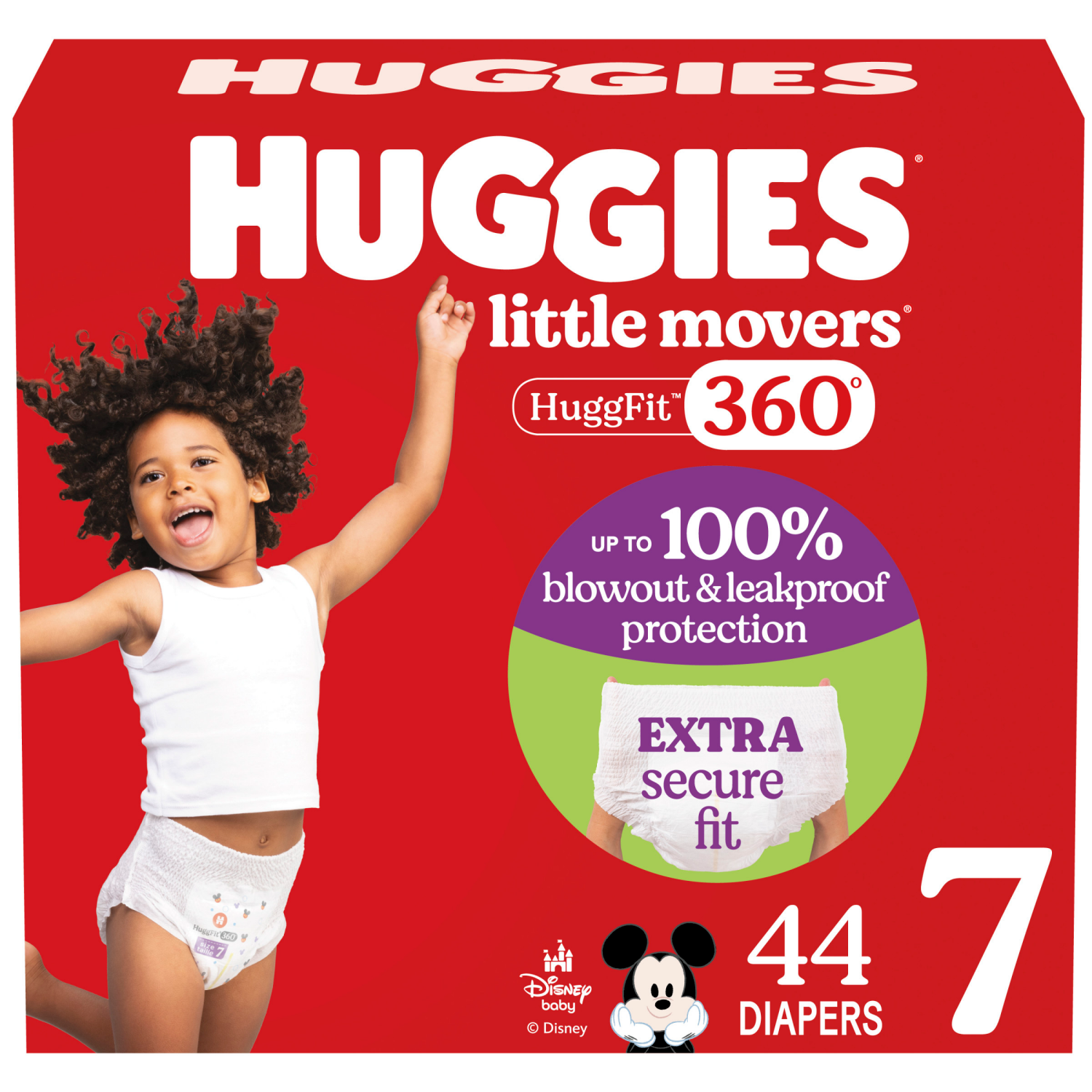 slide 1 of 8, Huggies Little Movers HuggFit 360° Baby Diapers with 360° Waistband, Size 7 (41+ lbs), 44 Count, 44 ct